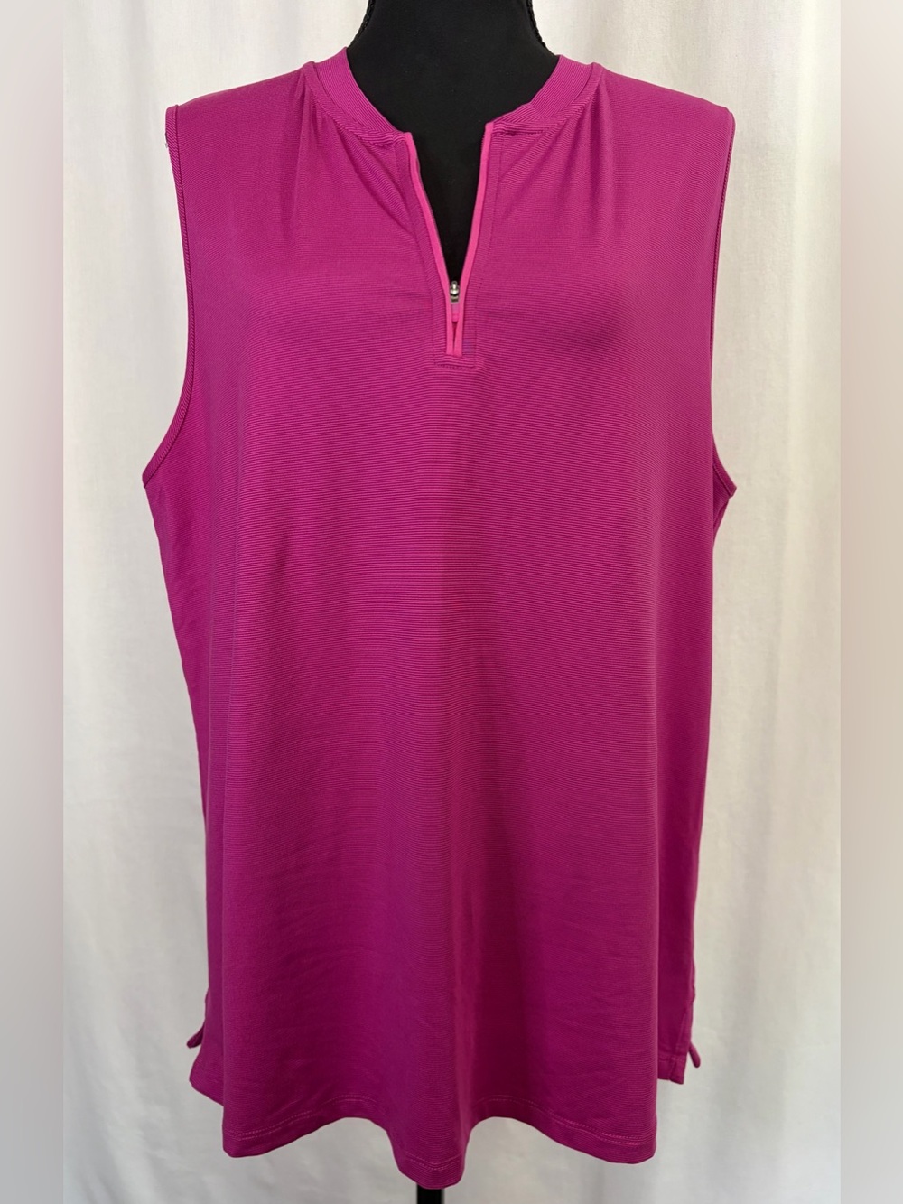 Lands End XL Active Quarter Zip Sleeveless Polo Tank Top Pink Verbena Stripe